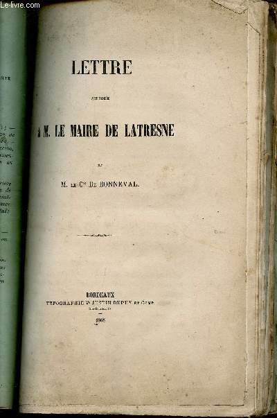 LETTRE ADRESSEE A M. LE MAIRE DE LATRESNE.