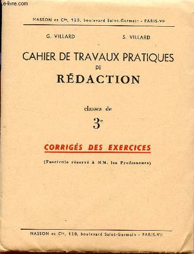 CAHIER DE TRAVAUX PRATIQUES DE REDACTION - CLASSES DE 3.- POCHETTE DE FICHES 