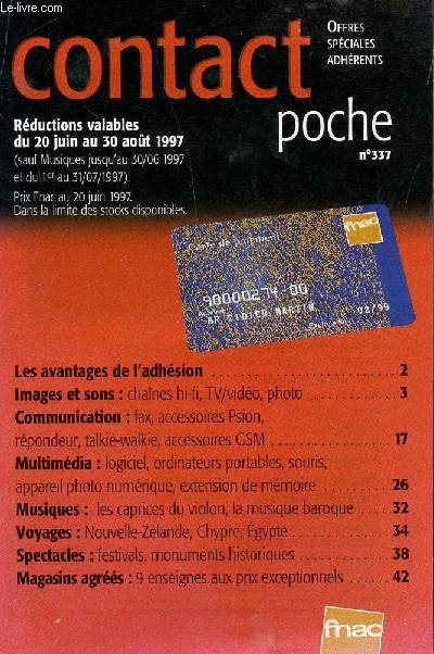 CONTACT POCHE - N337 - DU 20 JUIN AU 30 AOUT 1997 / LOGICIELS, ORDINATEUR PORTABLE, SOURIS, APPAREIL PHOTO NUMERIQUE, EXTENSION DE MEMOIRE ...
