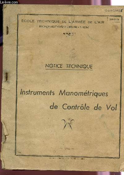 NOTICE TECHNIQUE - INSTRUMENTS MANOMETRIQUES DE CONTROLE DE VOL / 2800-52-120.