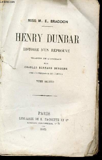 HENRY DUNBAR - HISTOIRE D'UN REPROUVE / TOME SECOND / ROMAN ANGLAIS.