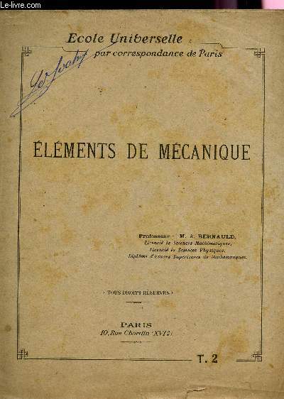 ELEMENTS DE MECANIQUES - TOME 2.
