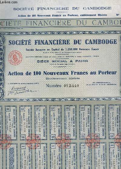 ACTION DE 100 NOUVEAUX FRANCS AU PORTEUR N012,440 (ENTIEREMENT LIBEREE).