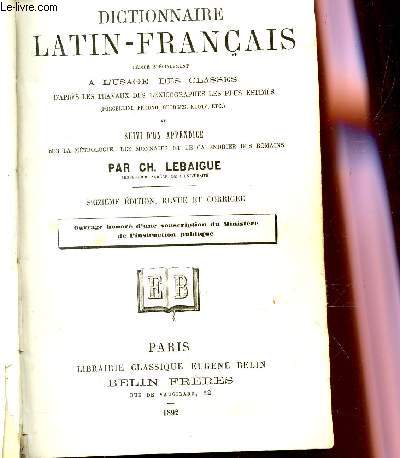 DICTIONNAIRE LATIN-FRANCAIS - A l