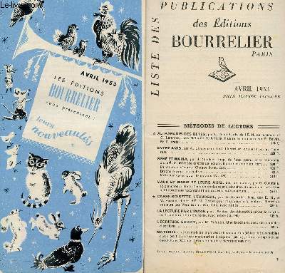 PLAQUETTE DE PUBLICATIONS DES EDITIONS BOURRELIER - AVRIL 1953.