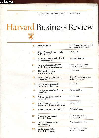 HARVARD BUSINESS REVIEW -Volume 53, number 3 - may-june 1975 / Ideas for action - RSVP : What will our society be like in 1985? - Matching the individual ans the organization - How multinationals view marketing standardization - The mission of our ETC....