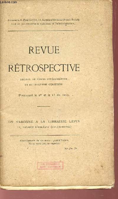 REVUE RETROSPECTIVE - N30 et 31 / Un protg de Bachaumont : correspondances (Suite) - (A suivre).