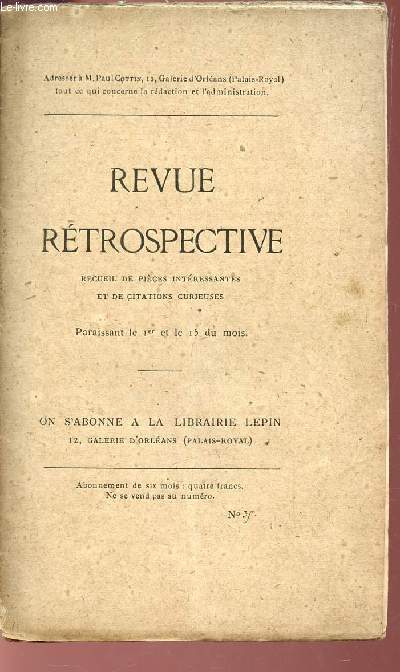 REVUE RETROSPECTIVE - N35 / Archives de la Bastille / Souvenirs contemporains.
