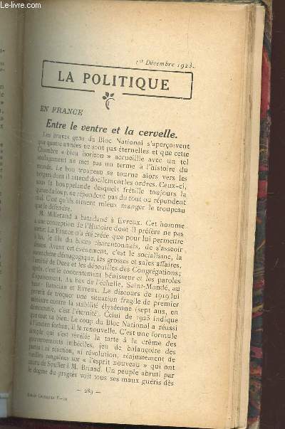 ESSAIS CRITIQUES - V - 10 : ENTRE LE VENTRE ET LA CERVELLE - OSLO / LE DEMON DANS L'AME / PYGMALION / AUTOUR D'UN BALLET DE L'AVENIR / LE PRIX DE BASSESSE / REVUE DES REVUES.