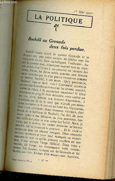 ESSAIS CRITIQUES - IV - 4 / Boabdil ou Grenade deux fois perdue / Ouvert la nuit / Dbat ternel/ La revanche du Bourgeois / Un plaidoyer inacceptable / REVUE DES REVUES.