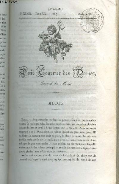 PETIT COURRIER DES DAMES , Journal des Modes - ANNEE 1831 - Tome XX/ OUVRAGE INCOMPLET.