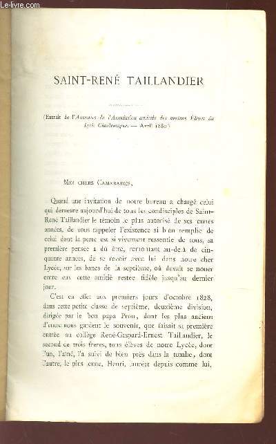 SAINT-RENE TAILLANDIER - EXTRAIT DE L'ANNUAIRE DE L'ASSOCIATION AMICALE DES ANCIENS ELEVES DU LYCEE CHARLEMAGNES - AVRIL 1880
