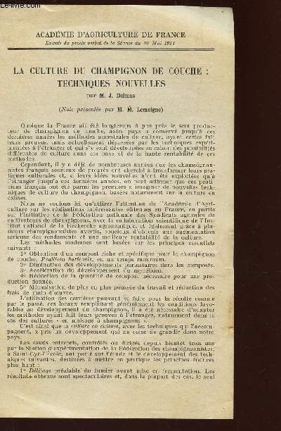 LA CULTURE DE CHAMPION DE COUCHE : TECHNIQUES NOUVELLES (note presente par M.M. LEMOIGNE).
