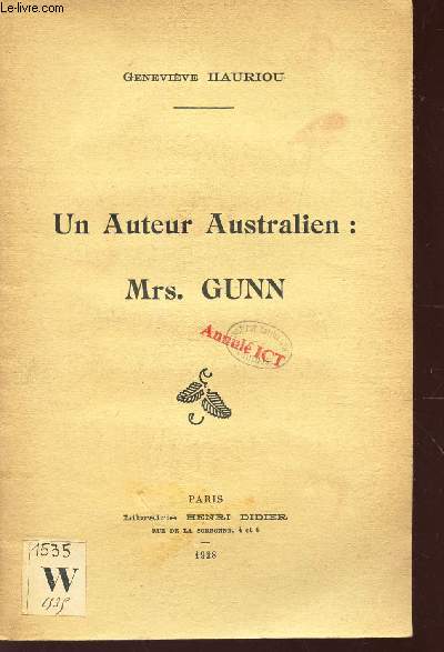 UN AUTEUR AUSTRALIEN : Mrs. GUNN.