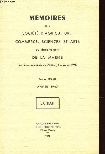 FOLKLORE - NOTE N1 - MOBILIER CHAMPENOIS / EXTRAIT - TOME LXXXII - ANNEE 1967 / MEMOIRES DE LA SOCIETE D'AGRICULTURE, COMMERCE, SCIENCES ET ARTS DU DEPARTEMENT DE LA MARNE