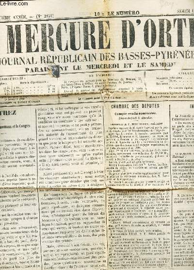 LE MERCURE D'ORTHEZ ET SES BASSES PYRENNES - N2851 - 10 decembre 1881 - 45e anne / Les delegus et le Congrs / Chambre des deputs / etc...
