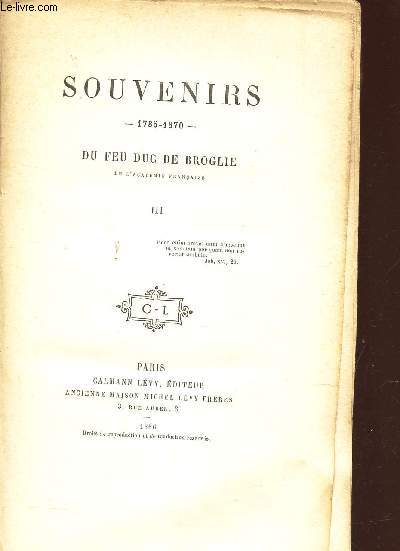 SOUVENIRS - 1785-1870 - TOME III