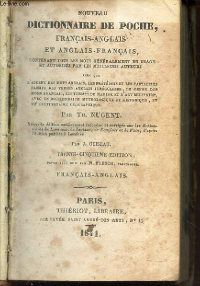 NOUVEAU DICTIONNAIRE DE POCHE FRANCAIS-ANGLAIS ET ANGLAIS-FRANCAIS