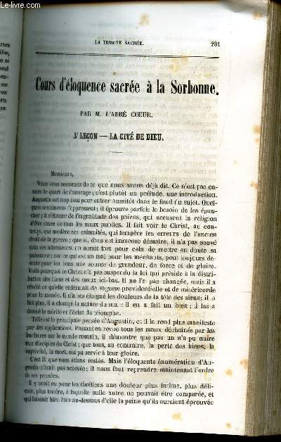 Cours dloquence sacre a la Sorbonne - 3e leon : LA cit de Dieu / Varits ; Lettrez du R.P. Lacordaire au R.P. Matthys / Lettre LAcordaire au spectateur de Dijon..