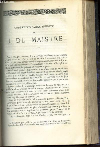 CORRESPONDANCE INEDITE DE J. DE MAISTRE / MON FILS ETUDIE - Scene d'interieur / A peinture en 1884 - 2e article (I) / Chronique politique.