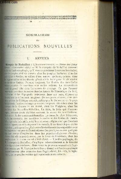 Sommaires des Publications Nouvelles - Marquis de Nadaillac - Lavisse E - Vicomte de Meaux ... Bickell - Paul Allard ...