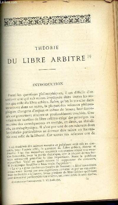 THEORIE DU LIBRE ARBITRE - INTRODUCTION - I : NOTIONS ET PRINCIPES PRELIMINAIRES.