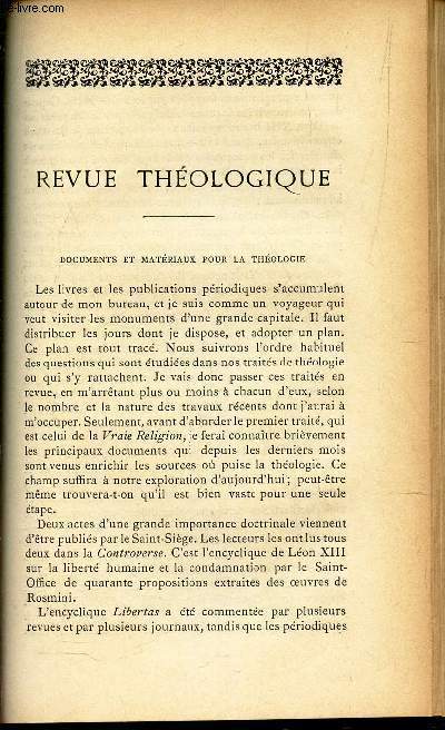 revue theologique - Documents et materiaux pour la thologie.