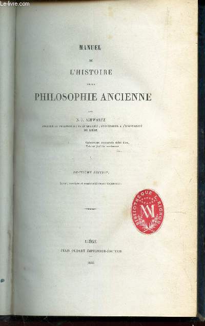 MANUEL DE L'HISTOIRE DE LA PHILOSOPHIE ANCIENNE / 2e EDITION