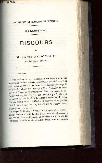 DISCOURS DE M. L'ABBE HENOCQUE - 14 NOVEMBRE 1865