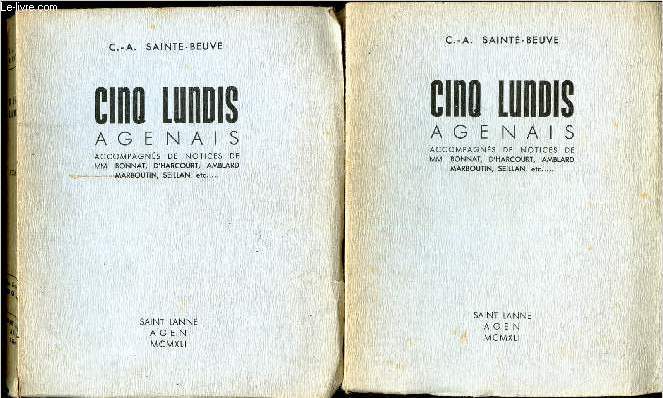 CINQ LUNDIS AGENAIS - EN 2 VOLUMES (TOMES 1 ET 2) - accompagns de notices de MM Bonnat, D'Harcourt, Amblard, Marbourtin, Seillan etc...