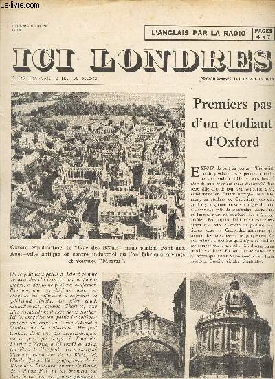 ICI LONDRES - N383 - 10 juin 1955 / Premiers oas d'un etudiant d'Oxford / Richmond, Saint Germain en Laye de Londres et Ham House / etc...