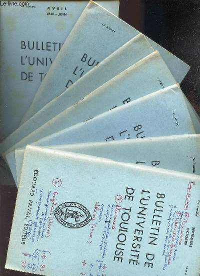 LOT DE 7 BULLETINS DE L'UNIVERSITE - DU NI au 7 - (74e anne - de sept-oct 1964  Avril-mai-juiin 1965.