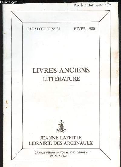CATALOGUE N31 - Hiver 1980 / LIVRES ANCIENS LITTERATURE.