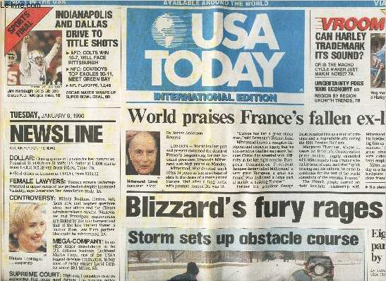 USA TODAY, international edition / january 9, 1996 / WOLRD PRAISES FRANCE'S FALLEN EX-LEADER / BLIZZARD'S FURY RAGES ON etc..