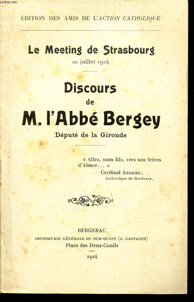DISCOURS DE M. L'ABBE BERGEY - 