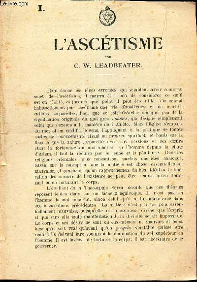L'ASCETISME / extrait de la REVUE THEOSOPHIQUE, publie en juillet 1918