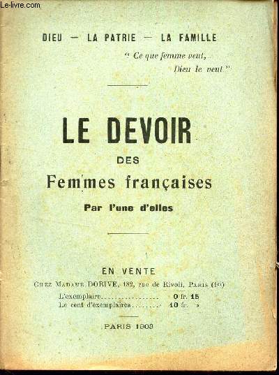 LE DEVOIR DES FEMMES FRANCAISES.