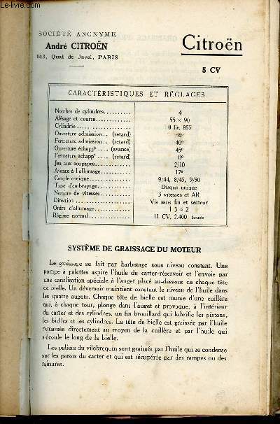 Guide du garagiste Kervoline 1928 : Citron 5 cv + Citron 10 cv (II B - B12-B14) - Socit anonyome Andr Citron Paris.
