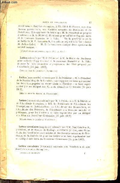 Actes de l'acadmie de Bordeaux - 4e srie - Tome 1 - 1913 - Incomplet.