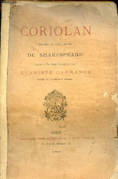 Coriolan - Drame en cinq actes de Shakspeare.