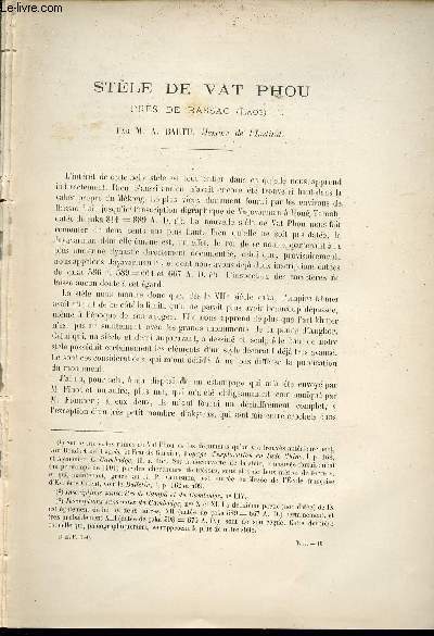 Stle de Vat Phou prs de Bassac (Laos) - Extrait du Bulletin de l'Ecole Franaise d'Extrme-Orient 1902.