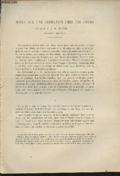 Notes sur une crmation chez les Chams - Notes et mlanges les doublets de la stle de Say-Fong - bibliographie - Extrait du Bulletin de l'Ecole Franaise d'Extrme-Orient 1903.