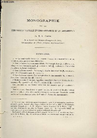 Monographie de la semi-voyelle labiale en sino-annamite et en annamite - Extrait du Bulletin de l'Ecole Franaise d'Extrme-Orient 1908.