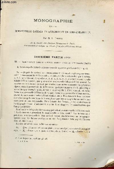 Monographie de la semi-voyelle labiale en annamite et en sino-annamite - Extrait du Bulletin de l'Ecole Franaise d'Extrme-Orient 1908.