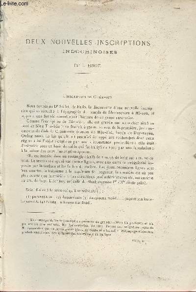Deux nouvelles inscriptions Indochinoises - Bibliographie - Ncrologie Edouard Chavannes - Documents administratifs - Extrait du Bulletin de l'Ecole Franaise d'Extrme-Orient 1918.