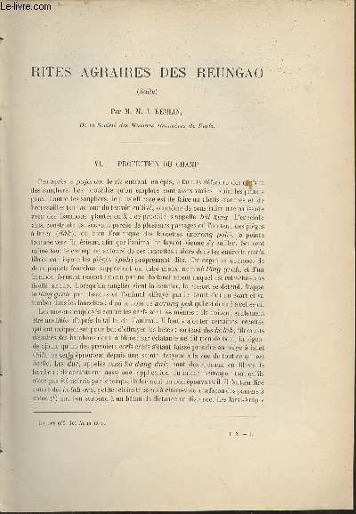 Rites agraires des Reungao (suite) - Protection du champ - rites de la moisson - Extrait du Bulletin de l'Ecole Franaise d'Extrme-Orient 1910.