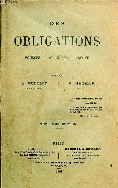 Des Obligations Sources-Extinction-Preuve - 3e dition.