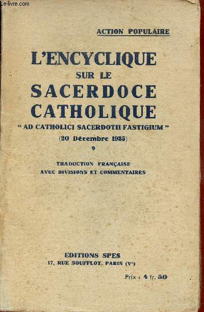 Action populaire - L'encyclique sur le sacerdoce catholique 