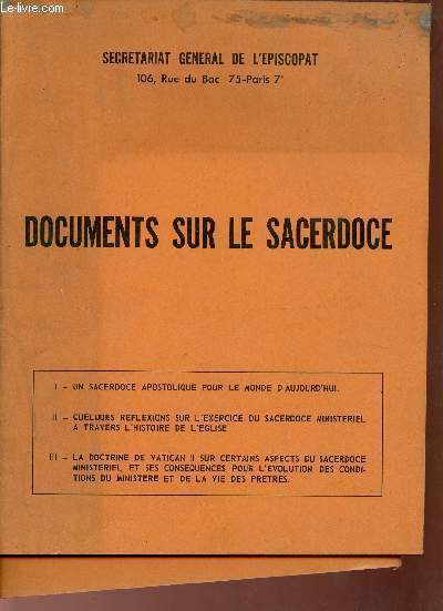 Documents sur le sacerdoce - Secrtariat gnral de l'piscopat.