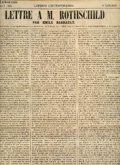 Lettre  M.Rothschild par Emile Barrault - Lettres contemporaines 3e livraison Paris aot 1848.